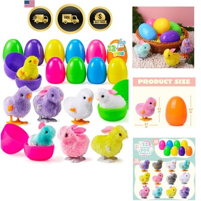 12 Pcs Easter Eggs Filled with Wind-up Toys, Colorful Egg with Wind-Up Jumpin...