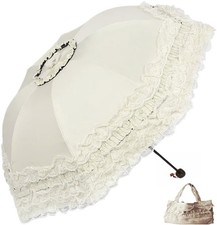 URAWESO Lace Sun Parasol Wedding Princess Umbrella UV Medium, Beige
