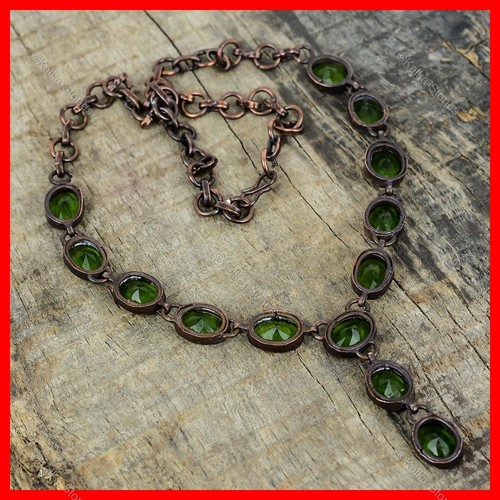 Oval Natural Peridot Copper Sister Electroformed Chain Birthday Necklace Jewelry - Picture 6 of 6