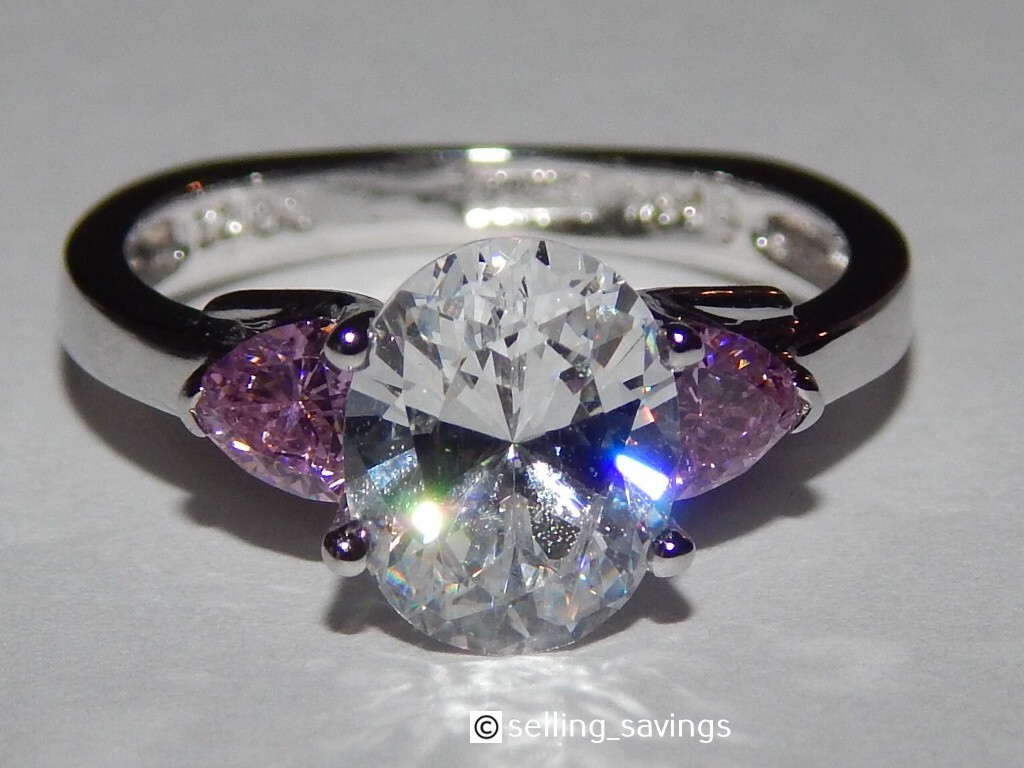 14K WHITE GOLD LAB CREATED CZ DIAMOND PINK SAPPHIRE STONE BAND