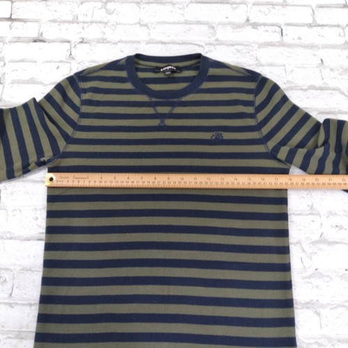 Express Shirt Mens Small Blue Green Striped Long Sleeve Waffle Knit Pullover - Picture 5 of 10