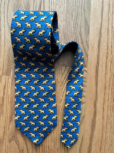 Cravatta Beaufort 100% seta cravatta collo circo elefanti blu 3,5" x 60" nuova senza etichette Italia
