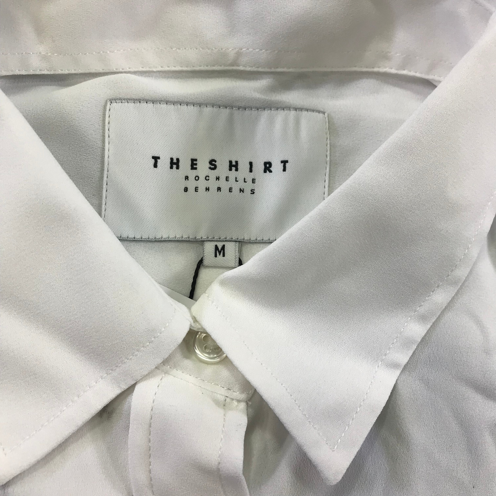 The Shirt by Rochelle Behrens Top Womens Medium Button Up White Blouse Stretch