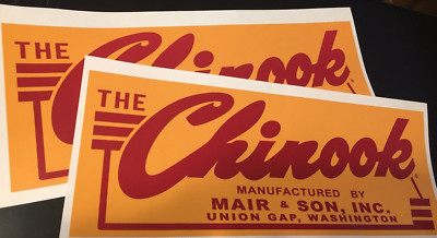 Chinook Camper Travel Trailer Repro Decal12'' Long Union Gap, Washington Set/2