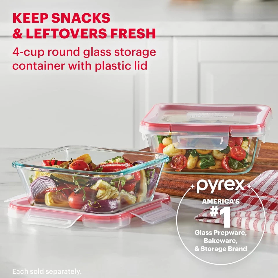 Pyrex Freshlock Glass Food Storage Container, Airtight & Leakproof Locking Lids, - Image 4 of 4