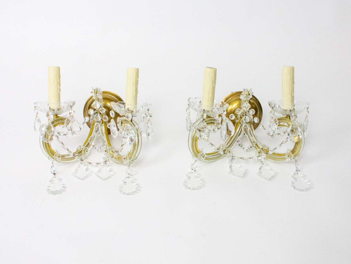 Pair RESTORED Antique Vtg Crystal Wall Sconces Art Deco Nouveau Ornate, French - Picture 2 of 18