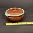 Vintage MCM Country Fare Zanesville Pottery Aqua & Brown Drip Bean Pot Small  — photo 5