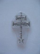 NEW CLEAR ACRYLIC STAMP HAPPY HALLOWEEN with DANGLING JEWELS STAR