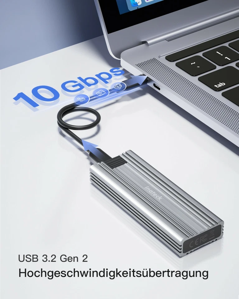 Inateck NVMe M.2 Festplattengehäuse 10 Gbps Übertragung SATA SSD USB C 3.2 GEN 2 - Bild 4 von 4