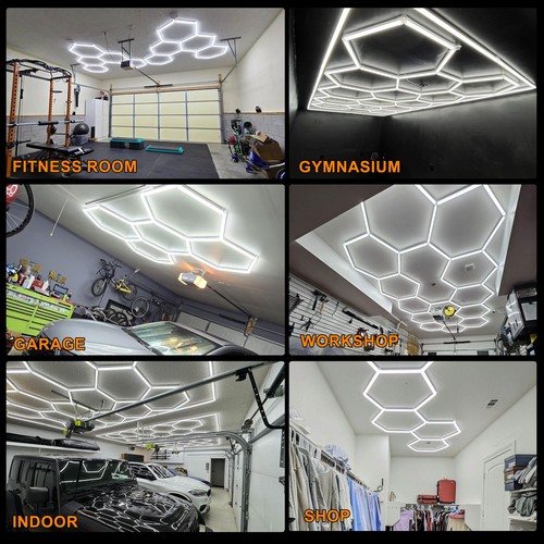 LED Hexagon Garage Lights 24 Pack Car Garage Light Tubes 192W 5 Grid Systems - Picture 7 of 9