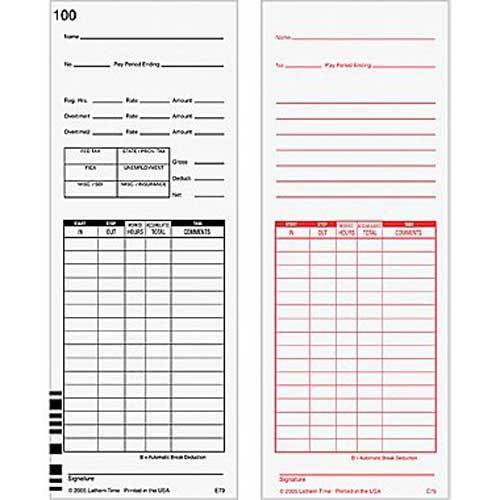 1000 Lathem 7000E 7500E E79 Compatible Time Clock Cards, 3.375" W x 9" L