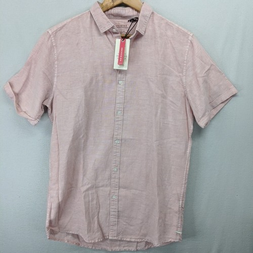 Industrie Short Sleeve Button Up Shirt Sun Bleach Linen Blend PartyCasual M Mens