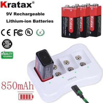 Kratax 9V Block 9V Wiederaufladbare Akku 850mAh Langlebige Lithium Batterien