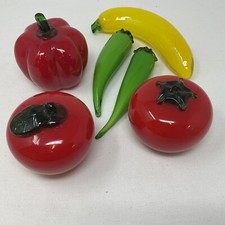 Vintage Hand Blown Glass Fruit and Vegetables Murano Style Art Deco Lot of 6 Pcs
