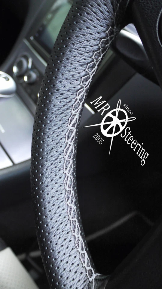 PARA MAZDA 6 MK1 CUBIERTA VOLANTE CUERO PERFORADO 02-07 GRIS DOBLE PUNTADA Foto 4 de 4