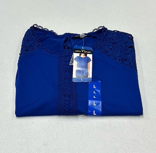 Cable & Gauge Women's Surftheweb Crew Neck Short Flutter Sleeve Blouse - Lightweight, Flowy, and Stylish Top in Size Large