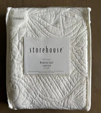 Storehouse White Modern Leaf Quilted Bed Pillow Sham NEW