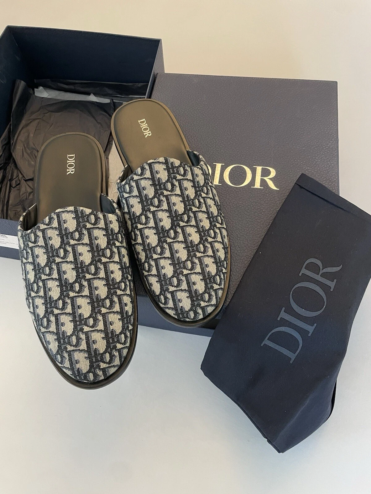 Pantoufle mulet CHRISTIAN DIOR INDIOR   jacquard oblique beige et noir Dior taille 45