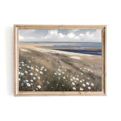 Coastal Wildflower Meadow Seascape Paper Poster Prints Wall Art Vintage Living R