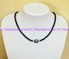 Faceted 3mm Bright Black Spinel Round Gems 9-10mm Black Pearl Necklace 14-32''