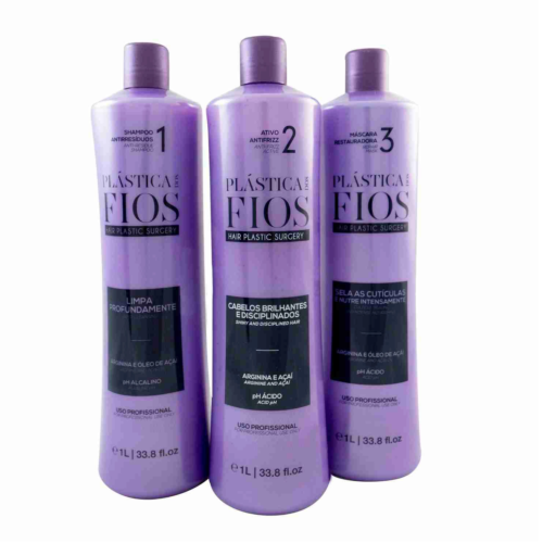 Cadiveu Plastica dos Fios Straightener Brazilian Keratin Hair Treatment 3x 1L - Photo 1/7