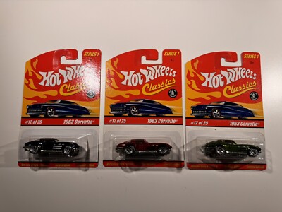 3x Hot Wheels Classics Series 1 Corvette 1963 Split Window Spec Grün Blau Rot 63