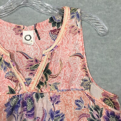 Akemi + Kin M Pink Purple Floral Tank Top Blouse V-Neck Trim Pleated Tropical