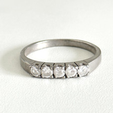 Vintage 925 Sterling Silver Clear CZ Five Stone Band Ring Size 9.75