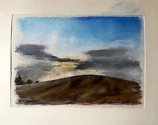 Franz Ehmke 1928-2018 East Germany Painter Berlin Pastel Blue Sky Field Sun