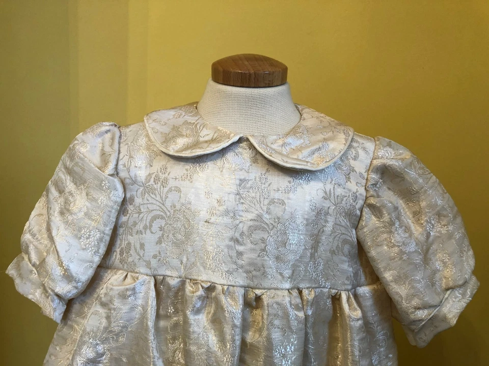 Stunning Ivory/Gold damask silk dupion heirloom Christening Gown - Image 2 of 4