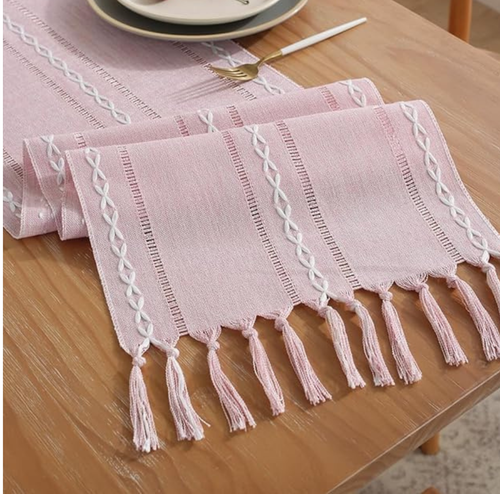Rustikaler Leinen Tischläufer Landhausstil Tischläufer 72 cm lang bestickt - Bild 2 von 5