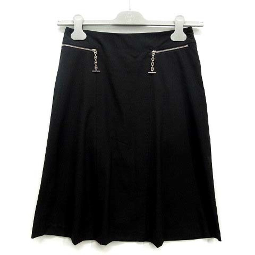 エルメス スカート Hermes 2021 SS Chene Dunkle Zip Wool Skirt Knee Length Black