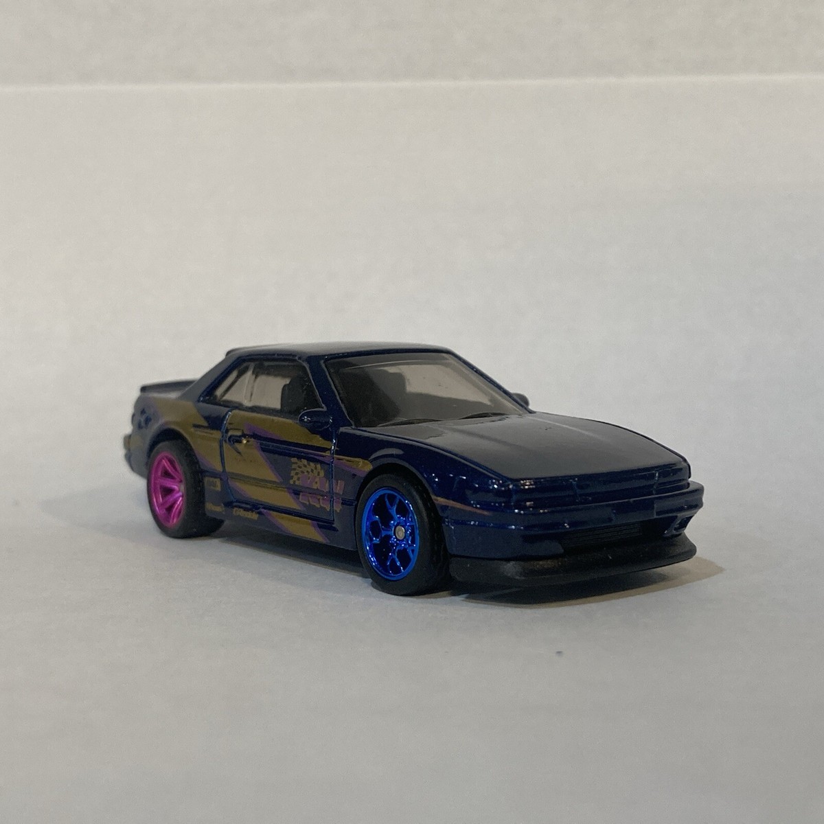 Hot Wheels CUSTOM W/REAL RIDERS Blue Nissan Silvia S13 Drift Car
