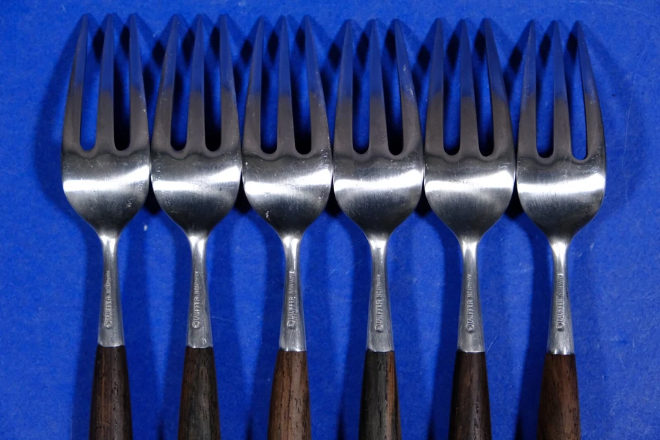 6 x Lauffer Palisander Norway Rosewood Stainless Dinner Forks 7 ¼” - Image 3 of 3