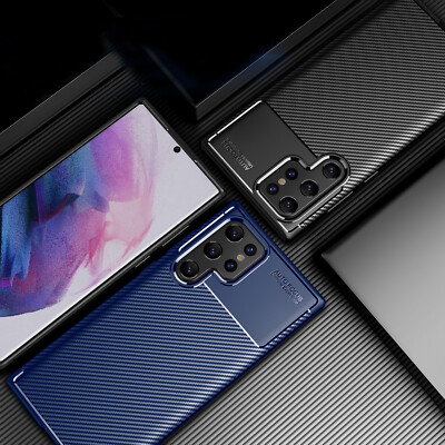 Hülle Für Samsung S22 Plus Ultra Cover Carbon Optik Case Silikon Auto Focus Etui