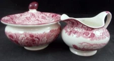 Wood & Sons English Scenery Pink Set of Creamer and Sugar Bowl