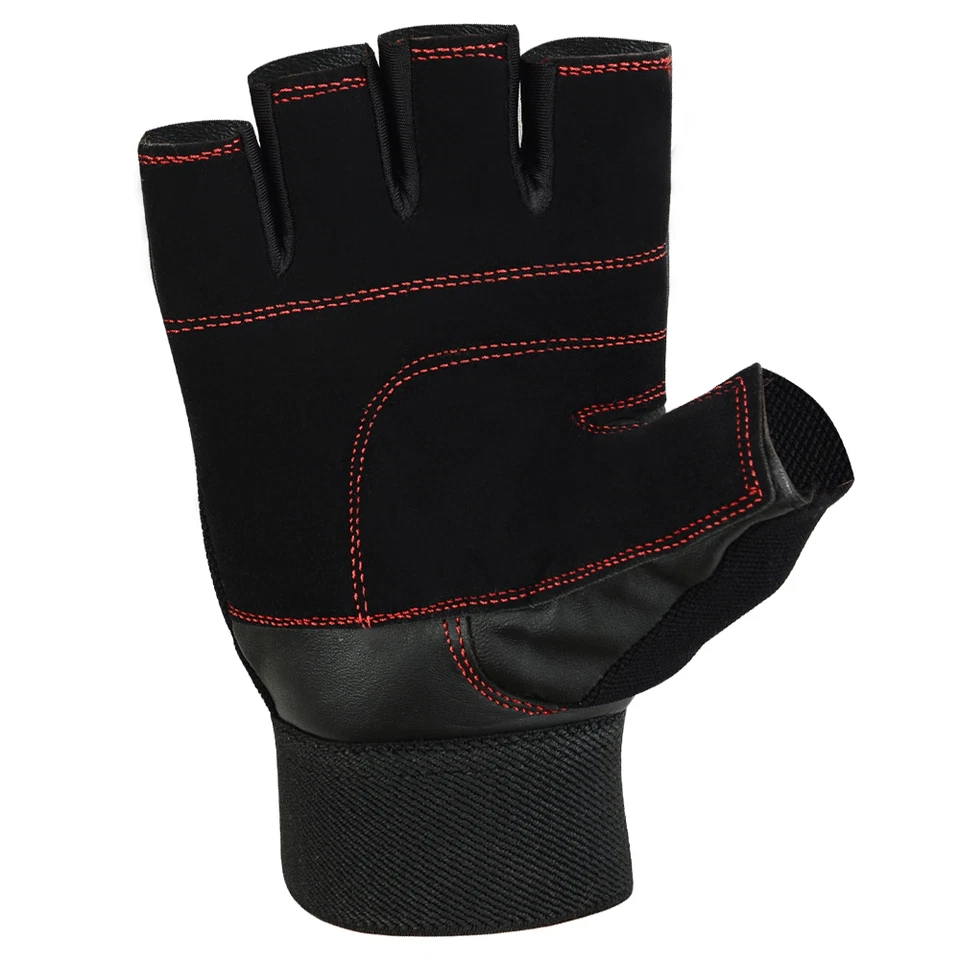 Guantes de Levantamiento de Pesas Cuero Genuino Fitness Gimnasio Ejercicio Hombre Guante Negro Foto 4 de 4
