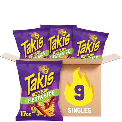 Takis Fuego 9 Ct, 17 Oz Fiesta Size Case, Hot Chili Pepper & Lime Flavored Extre