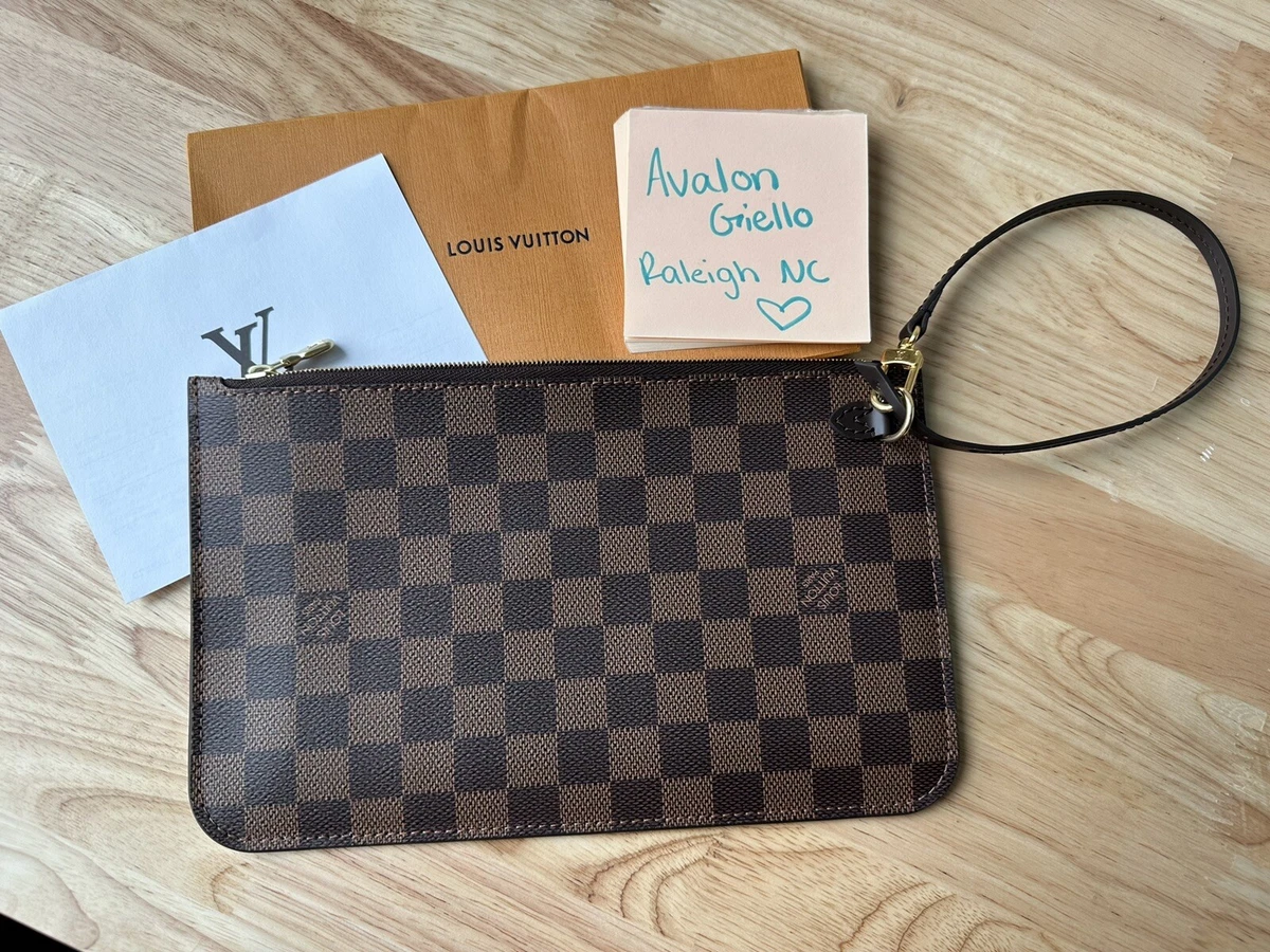 LOUIS VUITTON Neverfull MM Damier Ebene Pochette Wristlet Pouch Brown