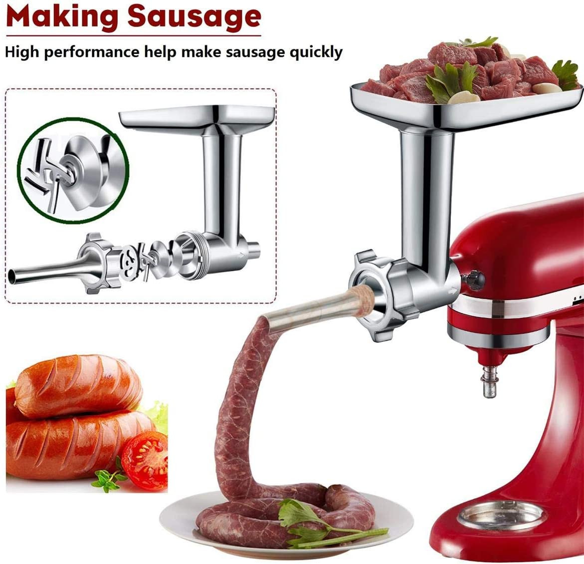 Accessorio Tritacarne per Kitchenaid Robot Da Cucina Con 3 Corni per Salsicce foto 3