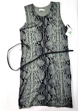 Calvin Klein Women Gray Black Reptile Print Sweater Dress Sleeveless NEW L Large