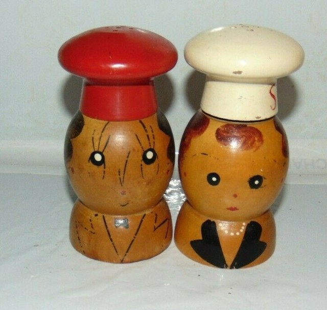 Wood Salt Pepper Shakers Vintage Made in Japan Chefs Handpainted eBay