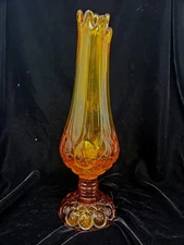 Vintage Kanawha Glass Moon & Stars Amber Swung Vase, 1960's 12"