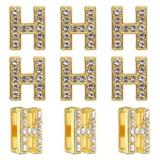 Rhinestone Letter Charm, 30Pcs 14mm Slide Pendants Letter H Charm, Gold Tone