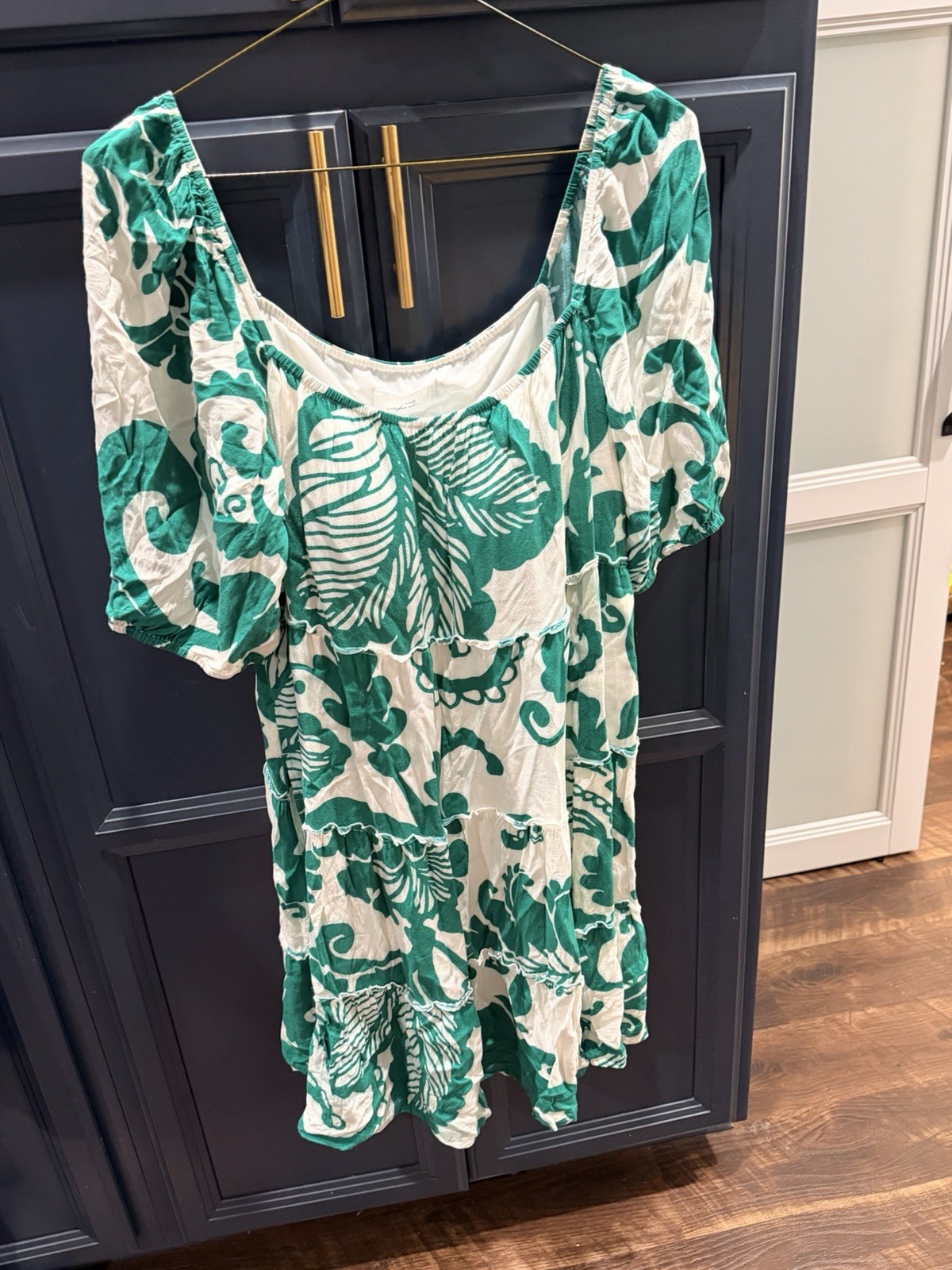 Soma Women's XXL Green White Tropical Floral Smocked Square Neck Dress