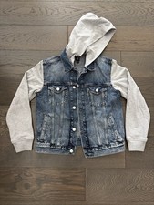 Gap Kids Unisex Jean/Trucker Jacket in Blue/Gray With Hoodie in Size XXL 14-16