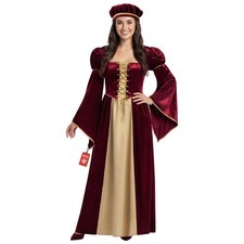 Women's Renaissance Halloween Costume Red Medieval Gown  Matching Hat XS-3XL