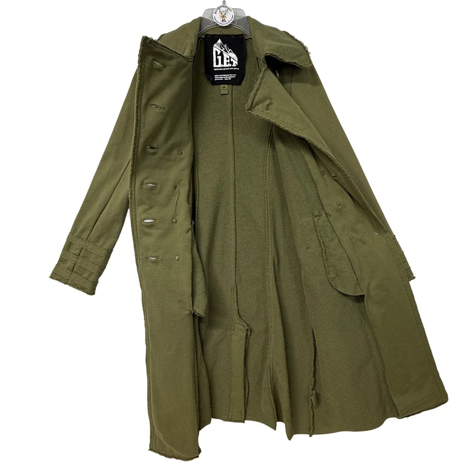 Chaqueta larga gabardina militar de algodón verde oliva XS de G.E.T para mujer Foto 3 de 4
