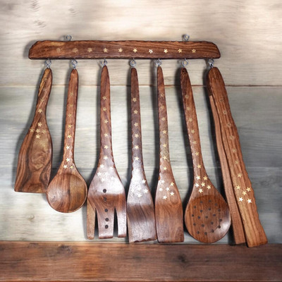 Küchenutensilien Set aus Holz | Kochlöffel Spatel Set 7-teilig Holz Geschenk ungiftig