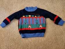 Vintage 3 - 6M Train Stripe Sweater Baby 80's 90's Retro Top